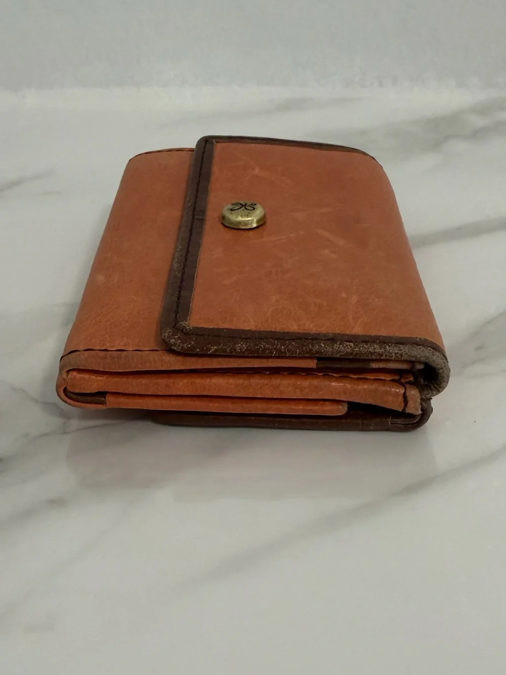 Hobo wallet w key chain clip floral interior orange leather coin